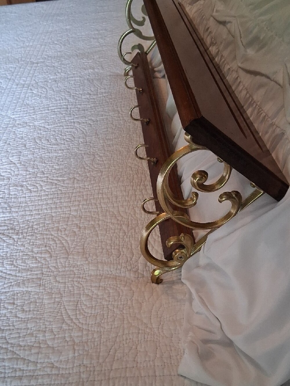Wood Wall Shelf with Brass Bracket Hooks - Dark Brown - Picture 3 of 4